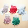 Luvas quentes transfronteiriças para senhoras de inverno com dedos abertos para tela sensível ao toque, forradas com fleece, tricotadas espessas, Ano Novo, Natal, vermelho, versão coreana do novo, atacado