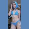 Traje de baño de cuatro piezas dividido a cuadros simple, retro, sexy, de estilo resort nuevo y de nicho para mujer + Pañuelo para la cabeza Tailandia