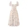 Vestido estampado color crema, suave y elegante, nuevo estilo de verano, entallado en la cintura, corte ajustado, vestido de longitud media para vacaciones en la playa