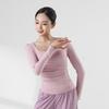 Top de Danza de Cuello Cuadrado para Primavera y Verano Ropa Base de Manga Larga para Mujer Adulta Ropa de Práctica para el Cuerpo para Grado de Prueba de Danza Moderna Ropa de Yoga Ajustada