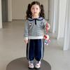 Conjunto para Meninas 2025 Novo Infantil Fashion Bebê Menina Primavera e Outono Gola Marinho Infantil Conjunto de Outono de Duas Peças