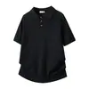 Camisa Polo Tricotada de Manga Curta para Homens com Gola de Lapela, Textura Vazada, Estilo Old Money, Seda Gelada, Verão, Fábrica de Atacado Transfronteiriço