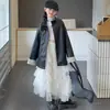 Chaqueta de Cuero Estilo Primavera y Otoño para Niñas Cortavientos Elegante para Niños Grandes Ropa de Otoño para Niños Abrigo Largo Holgado Casual Versátil