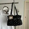 Bolsa de ombro tipo tote de poá estilo coreano 202 nova, com 6 pregas, de tecido macio, grande capacidade, para estudantes e pessoas que vão para o trabalho