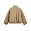 Chaqueta de Aviador Bomber Retro Americana Puee con Cuello Alto Abrigo de Algodón Invierno Forro Polar Corta Cuadrada Ropa de Trabajo