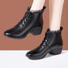 Zapatos de Baile de Invierno Forrados de Felpa de Caña Alta de Cuero Genuino Pantuflas para Adultos Mujeres Danza Latina Show Nuevos Zapatos de Baile de Suela Cuadrada