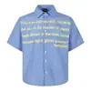 Camisa de Manga Corta a Cuadros con Letras Estilo Americano, Marca Trendy Casual para Hombre, Dobladillo con Cordón Estilo Americano, Camisa de Verano con Cuello