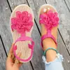 Zapatos planos de verano 2026 con estampado floral, suela gruesa, talla grande, sandalias romanas de tiras finas, estilo europeo y americano, venta al por mayor, zapatos de playa, dropshipping