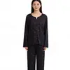 Conjunto de Pijama Feminino Best-Seller Transfronteiriço Europeu e Americano com Estampa de Coração, Seda de Gelo Canelada, Acabamento em Renda e Usável para Mulheres