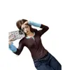 Camiseta de Manga Larga con Cuello Henry Bloque de Color Falsa de Dos Piezas para Mujer en Otoño, Sexy, de Gama Alta, Efecto Adelgazante, Top para Capas Interiores