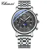 Reloj Multifuncional para Hombre CHENXI Luz de Mañana Fase Lunar con Esfera Grande, Cronógrafo, Calendario, Versátil para Vestir Formal de Negocios, Reloj de Cuarzo