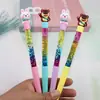 Novo urso de morango coelho de morango criativo cabeça de borracha macia material de escrita estudantil caneta gel bastão fada com glitter rede
