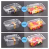 Caja Desechable para Cortar Fruta Ahora Caja de Embalaje para Pastel de Fruta Fuente de Tres Piezas con Tapa Caja Transparente de Doble Fuente 250g