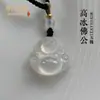 Colar de Buda em Calcedônia Branca Fluorescente de Crina de Cavalo de Gelo Alto Estilo Chinês Buda Maitreya Pingente Vintage de Proteção da Paz para Mulheres