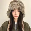 Gorro de mezcla de pelo de conejo para mujer, estilo otoño e invierno, engrosado para abrigar, gorro de punto, resistente al frío, cubreorejas, estiliza el rostro y cubre la cabeza