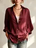 Camisa texturizada plisada estilo europeo y americano con cuello camisero, corte holgado, hombros caídos, mangas largas, de un solo pecho, tela fina, ropa para mujer para ventas transfronterizas