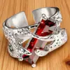 Anillo Vintage Rojo con Diseño Geométrico de Gema para Hombre y Mujer Personalidad Nicho Punk Diablo Textura Hueca Metal