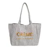Bolsa tote reversível listrada estilo coreano, bolsa de ombro versátil de nylon, simples e prática para o dia a dia, bolsa de mão de lona de grande capacidade