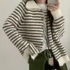 Suéter tejido de rayas vintage estilo coreano para mujer, nuevo cárdigan versátil holgado para otoño e invierno 2026 para mujer