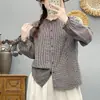 Camisa de Manga Larga de Gasa de Algodón de Doble Capa a Cuadros con Adorno de Encaje, Nueva para Primavera/Otoño 2026, Top Versátil para Mujer como Capa Base