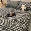 Juego de cama de cuatro piezas con funda de edredón y sábana gris y negra, juego de cama a cuadros sencillo y moderno para hombre, juego de tres piezas