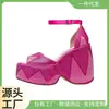 Remache Strass Remache Amazon Nuevo 2023 Sandalias de Tacón Fino Comercio Exterior Rojo Rosa Sandalias para Adultos