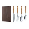 Faca, Garfo e Colher com Cabo Espiral de Imitação de Madeira, Faca e Garfo Ocidentais para Bife, Talheres de Aço Inoxidável, Colher de Sopa, Garfo e Colher de Frutas em Caixa de Presente
