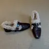Mocasines mullidos estilo británico con forro de polar para mujer, nueva colección otoño/invierno 2026, con detalles de hebilla, planos de punta fina, cálidos y acogedores