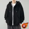 Jaqueta masculina tendência estilo americano para outono e inverno, com forro de fleece e capuz, peça de outer wear para casais