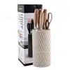 Set de Cuchillos de Cocina de Acero Inoxidable Más Vendido Transfronterizo con Mango de Madera con Veta, Juego de Seis Piezas con Soporte Cilíndrico para Cuchillos al por Mayor