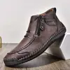 Zapatos de Hombre de Talla Grande para Amazon Transfronterizos, Zapatos Casuales para Exteriores, Zapatos de Cuero Hechos a Mano de Suela Plana sin Cordones, Botas Martin con Cremallera, Botines