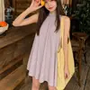 Vestido curto justo de cor sólida sem mangas e ombro a ombro estilo coreano sexy para mulheres, atacado transfronteiriço de verão, saia evasê respirável e solta