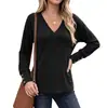 Comercio Exterior Transfronterizo Europeo y Americano de Amazon Otoño e Invierno 2026 Nuevo Color Sólido Cuello en V Holgado Botones Manga Larga Camiseta Top Cepillado