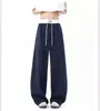 Calça de moletom retro estilo americano, de alta qualidade, perna curva, masculina, nova para outono/inverno, perna reta, perna larga, calça casual