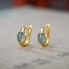 S925 Prata Banhado A Ouro Natural Jade Azul Água Ovo Rosto Fivela de Orelha Simples Diário Elegante Novo Estilo Chinês Brincos Femininos