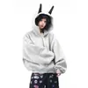 Moletom com Orelhas de Coelho Novo Outono/Inverno 2025 para Mulheres, Versão Coreana da Moda, Caimento Solto, Casaco Curto com Capuz para Estudantes, Jaqueta de Estilo Casual