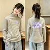 Camiseta de Manga Larga de Polar Doble Cara Alemana para Niñas, Nuevo Estilo Otoño/Invierno, Top Cepillado de Capa Interior para Niñas, Camiseta de Manga Larga Rayada para Niños