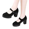 Zapatos de Tela de Tacón Medio para Mujer, Temporada de Primavera, Zapatos de Trabajo Negros, Suela Gruesa, Tacón Grueso, Zapatos de Trabajo Antideslizantes, Zapatos de Baile, Zapatos de Una Sola Pieza para Mamá