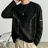 Camiseta casual versátil de manga comprida para outono para homens, gola redonda, cor sólida da moda, confortável, respirável e com caimento solto