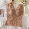 Chaleco de encaje con espalda ancha, hombros anchos, mangas voladoras y almohadilla para el pecho, ropa interior envolvente que combina con todo para mujer 2023