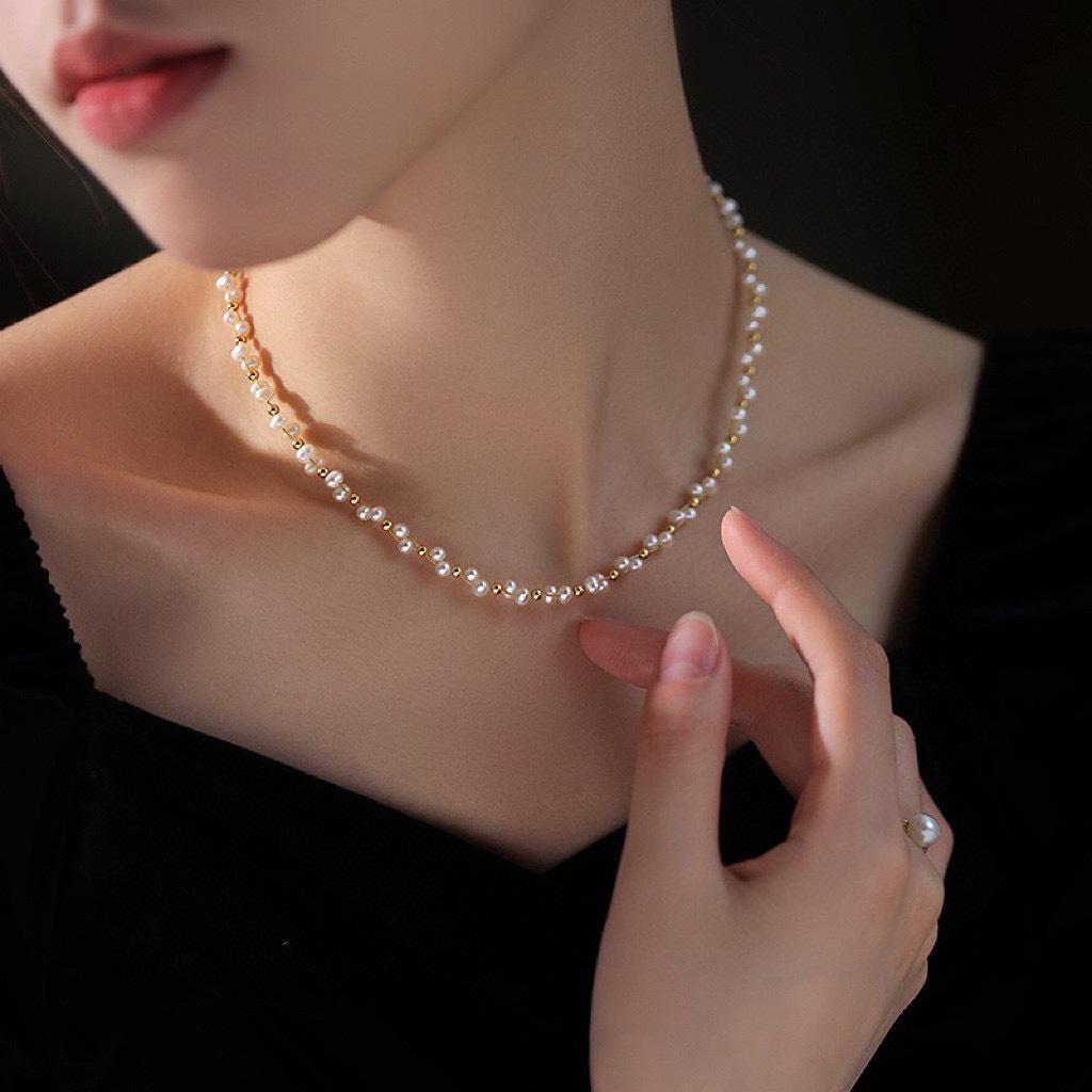 法式轻奢编织天然淡水珍珠项链高级感小众设计珍珠满天