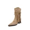 Dos Estilos de Botas Vaqueras Trenzadas de Caña Alta Invierno 2025 Grosas de Tacón Medio Punta Cuadrada Pequeña Gamuza Botas Largas de Caña Alta para Mujer