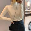 Camiseta feminina de manga comprida com gola alta e espessa, estilo coreano, slim fit, tamanho grande, simples, casual, base