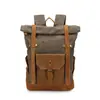 Bolso de Lona Encerada Vintage Transfronterizo para Pimienta y Sal, Bolso de Lona Encerada con Cuero Crazy Horse, Mochila para Viajes al Aire Libre
