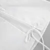 Blusa Longa Branca de Poliéster-Algodão com Manga Bufante, Cadarço e Recortes, Estilo Delicado para Mulheres, Design Transfronteiriço Europeu e Americano, Blusa para o Dia a Dia
