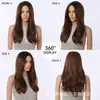 Sitio independiente de Amazon peluca completa de fibra de alta temperatura para mujer, peinable, cabello ondulado rizado medio-largo de 20 pulgadas, peluca de color marrón degradado