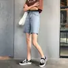 Pantalones cortos de mezclilla de cinco minutos para mujer 2026 verano estudiante cinco minutos delgados holgados pierna recta estilo Hong Kong cintura alta petite pantalones cortos de moda