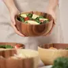 Conjunto de 3 Peças Tigela de Salada, Colher de Salada, Garfo em Madeira de Acácia Estilo Japonês para Atacado em Estoque, Louça Espessa para Restaurante com Gravação de Logo
