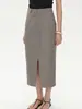 Ls OrderCamel-Color Diseño Elegante Falda Larga Recta de Lana con Abertura Frontal, Falda Midi Elegante para el Trabajo