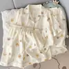 Pijama de Gaze de Algodão com Bojo para Mulheres Modelo Dachshund 2026 Novo Conjunto de Três Peças para Primavera, Outono e Verão